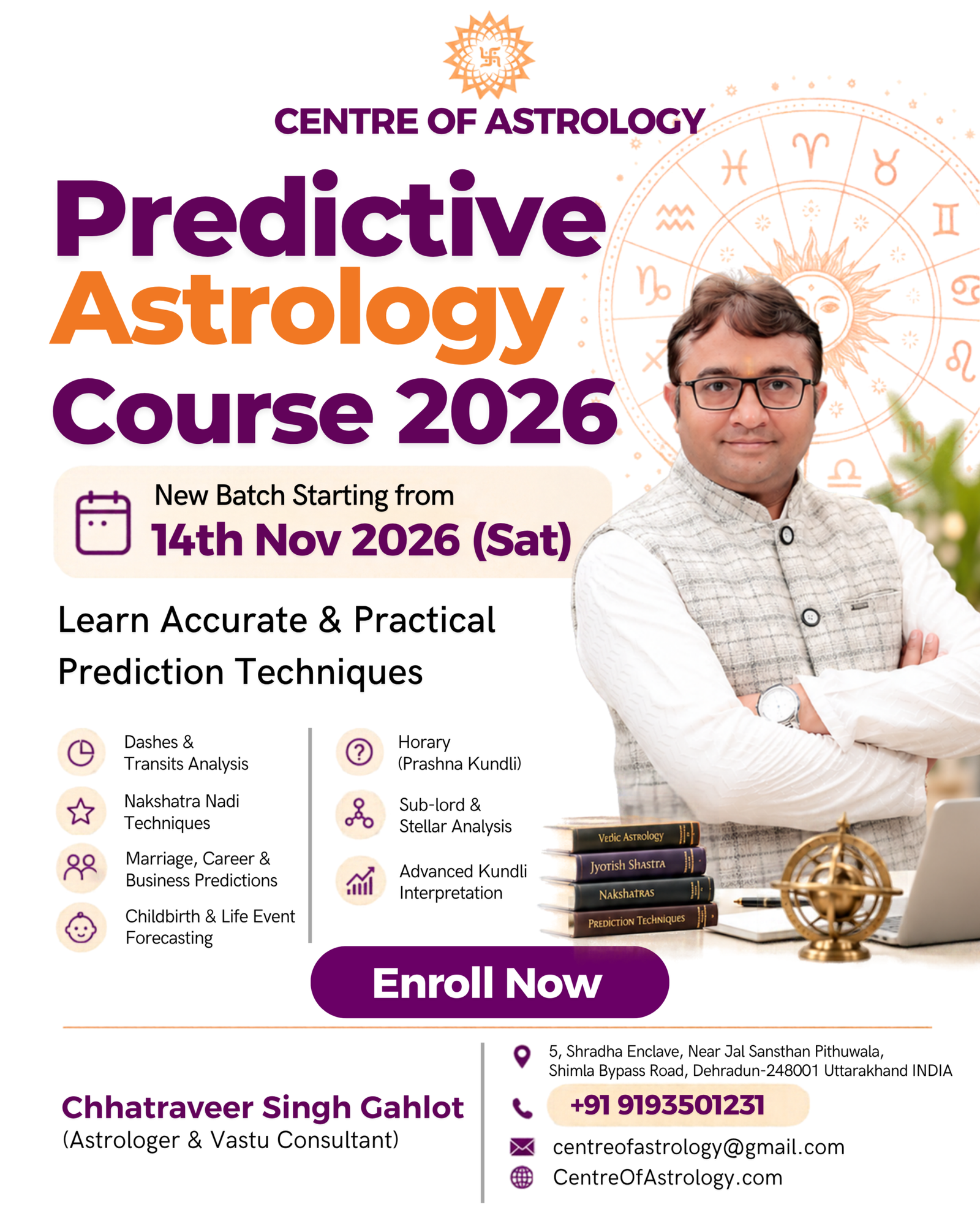 Online Predictive Astrology Course 2026, Chhatraveer Singh Gahlot, Centre of Astrology in Dehradun, Best Astrologer in Dehradun, India